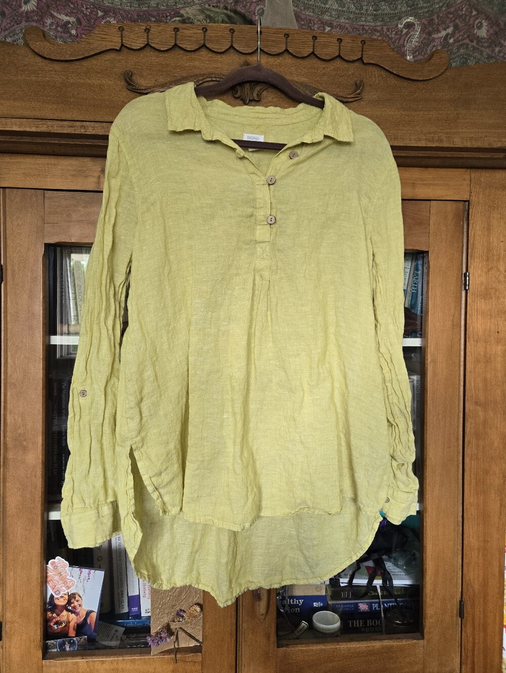 Sigrid Olsen 100% Linen Tunic Top XL Yellow Boho Coastal Cottagecore